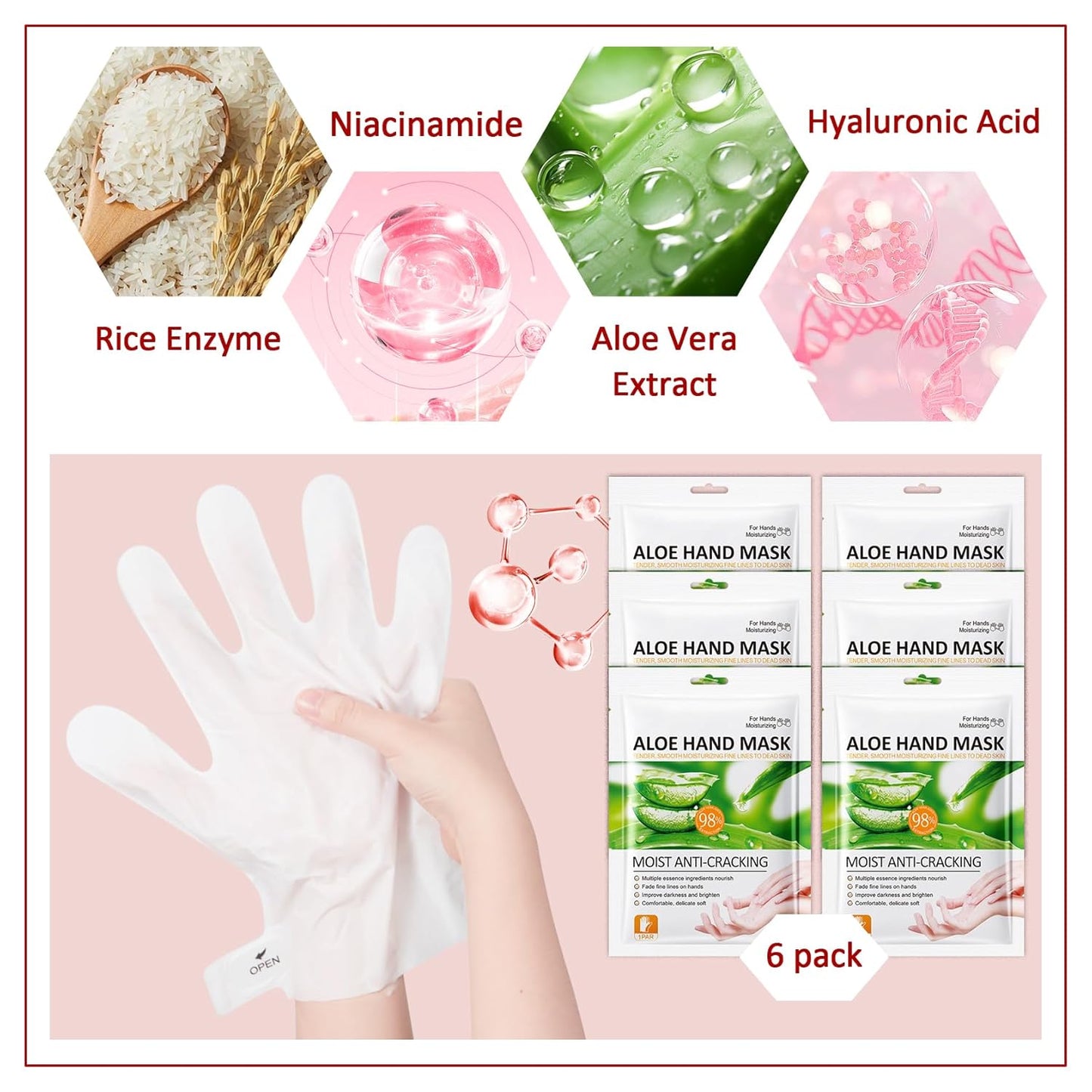 Hand Masks Moisturizing Gloves,6 Pairs Hydrating Hand Peel Masks Gift Set for Dry Cracked Hands Care,Long-lasting and Non-greasy Hand Moisturizer Gloves for Women N