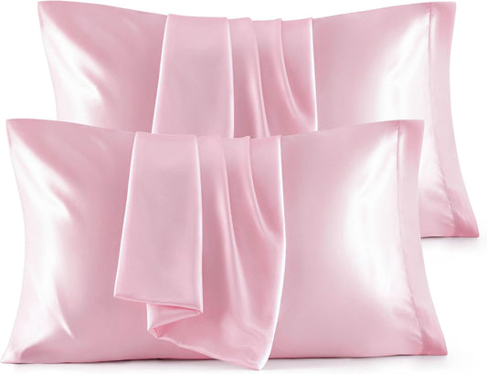 Bedsure King Size Satin Pillowcase Set of 4 - Pink Silky Pillow Cases for Hair and Skin, 20x36 Inches, Pillow Covers with Envelope Closure, Similar to Silk, Gifts for Women & Men