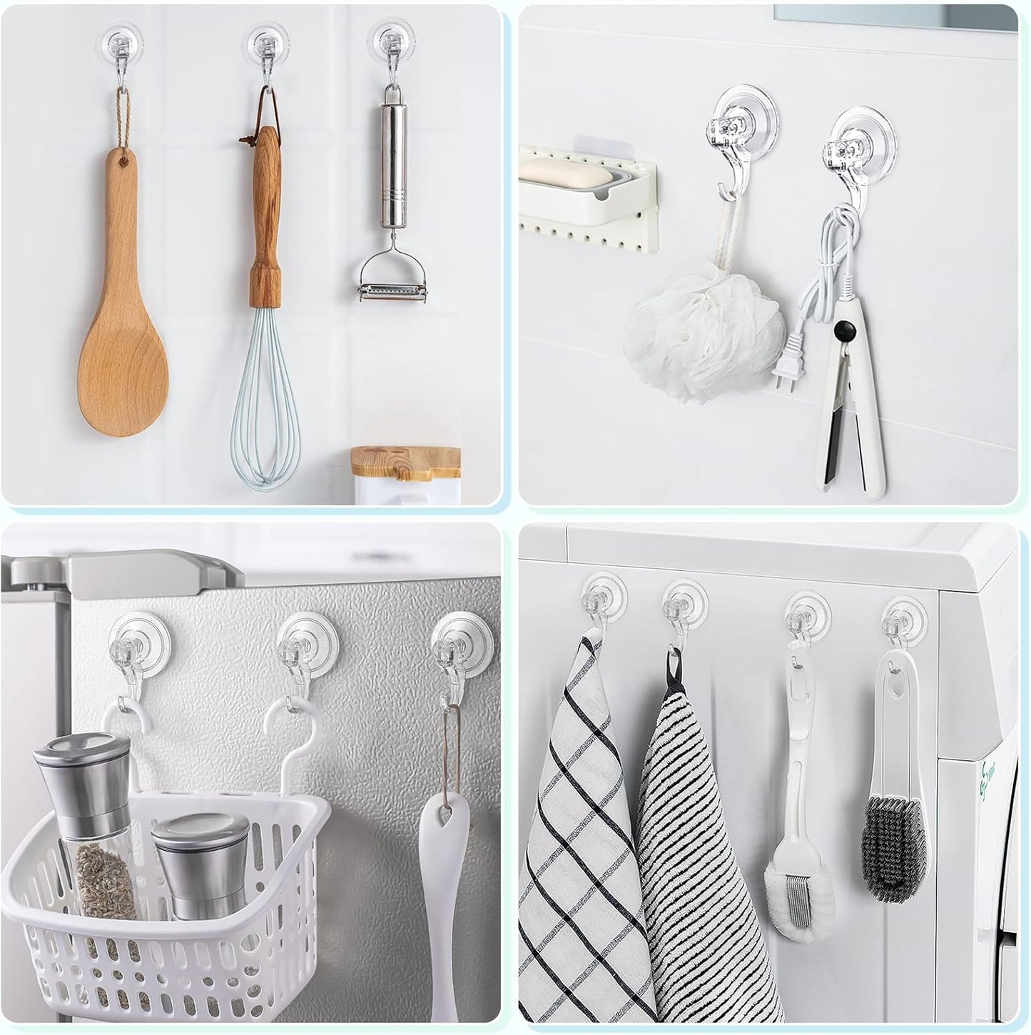 VIS'V Suction Cup Hooks, Small Shower Suction Hooks, Heavy Duty, Removable and Reusable, Clear, 4 Pcs