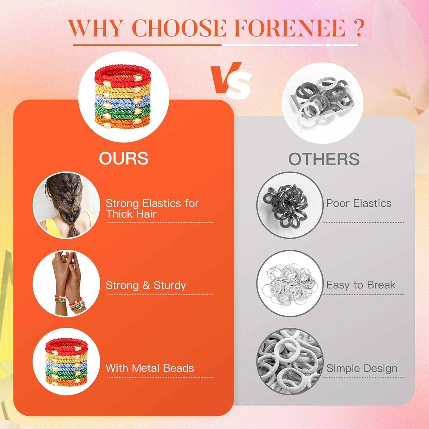 Hair Ties No Damage - 10PCS Ponytail Holders - Elastic Hair Ties for Thick Hair - Braided Hair Bands for Women Girls's Hair - Neon