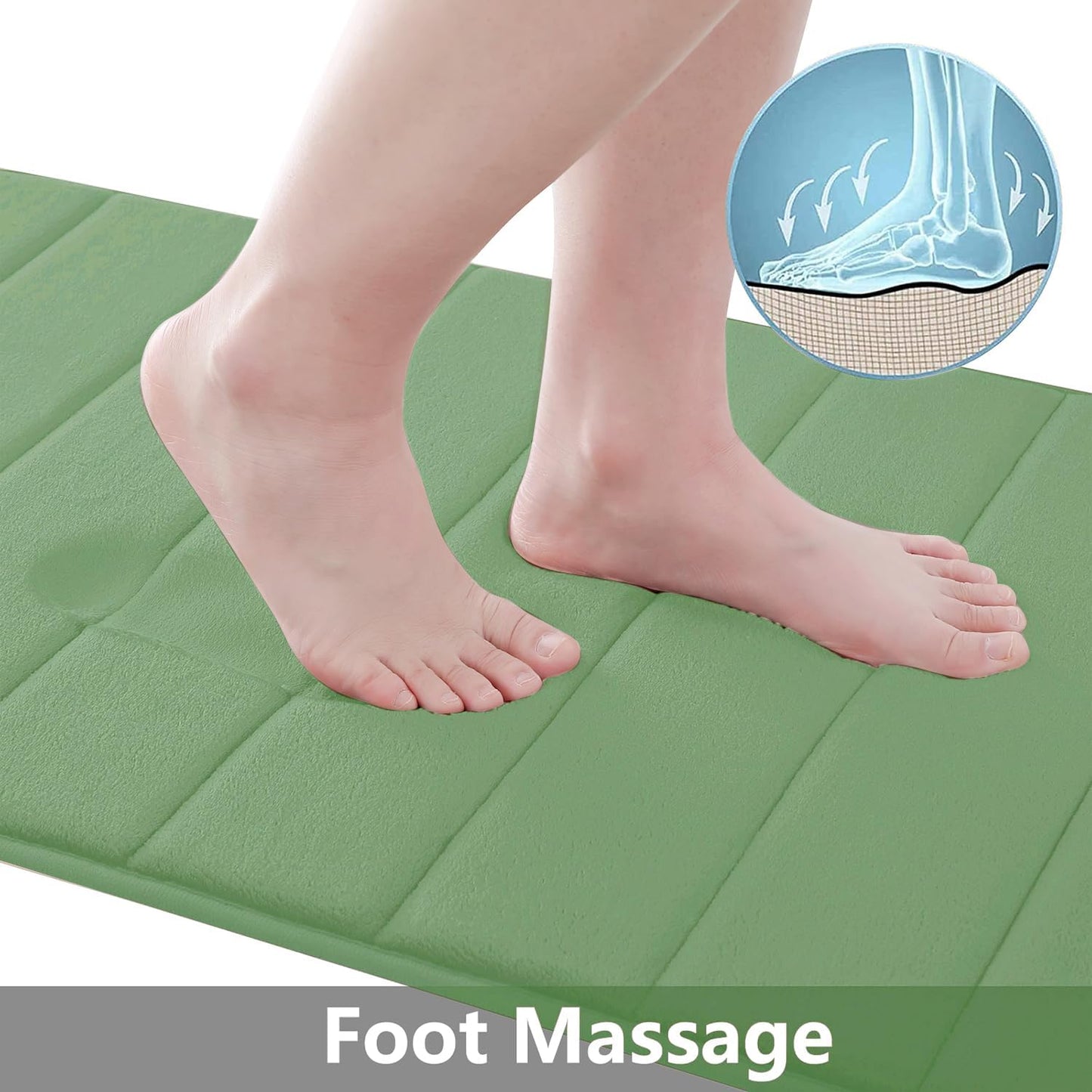 Buganda Memory Foam Bath Mat, 70" x 24", Ultra Soft and Non-Slip Bathroom Rugs, Water Absorbent and Machine Washable Bath Rug Runner for Bathroom, Shower, and Tub, Olive Green