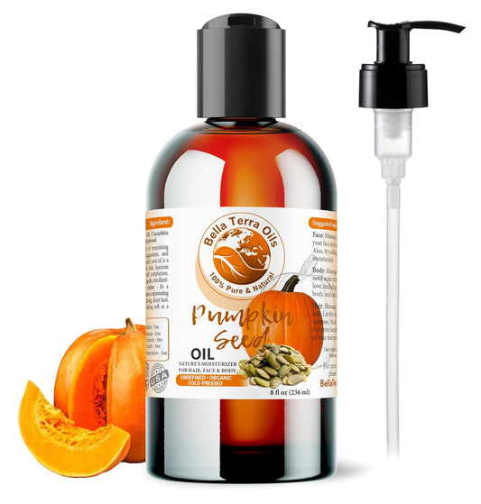 Bella Terra Oils Pumpkin Seed Oil 8oz - Organic, Cold-Pressed, Rich in Omega-9 & Essential Nutrients