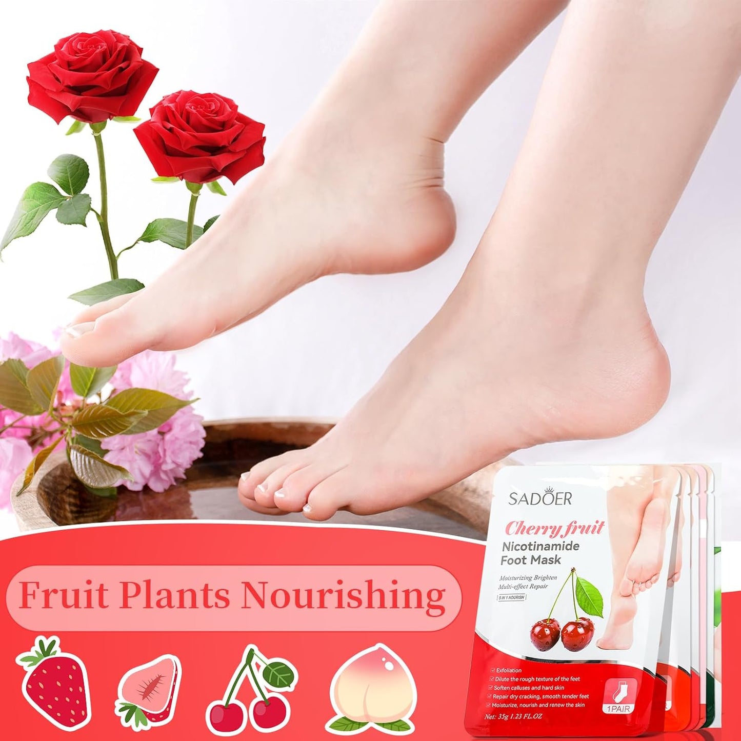 24 Pcs Fruits Beauty Foot Mask Bulk Hydrating Foot Moisturizing Socks Shea Butter Aloe Treatment Mask for Spa Kit Sleeping Skincare Gift Beauty Kits for Women