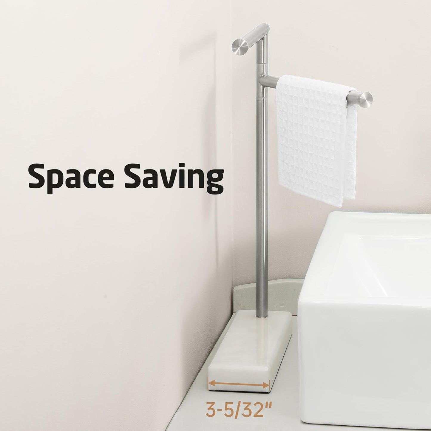 KES Hand Towel Holder Stand for Bathroom, Countertop Towel Stand with Weighted Marble Base, 17.3" Standing Swivel Towel Rack Adjustable 2 Arms, 18/8 Stainless Steel, Brushed Finish, BTH233A-2