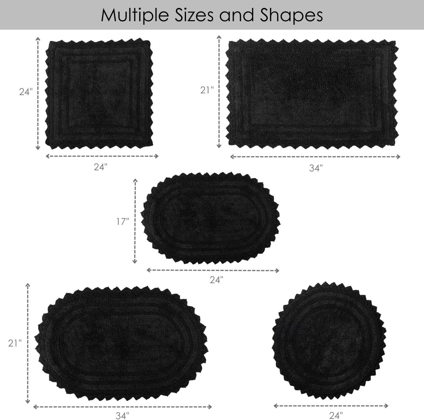 RAJRANG Black Cotton Circle Bath Mat – 24 Inches Round Reversible Rug with Crochet Detailing – Soft and Absorbent Boho Mat for Bathroom, Kitchen or Spa Use