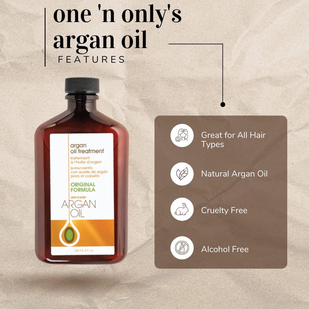 One n Only Argan Oil Hair Treatment - Lightweight & Hydrating Hair Oil for Natural, Wigs & Extensions - Shine Enhancing, Heat Protectant & Frizz Control (8 oz, 2pk)