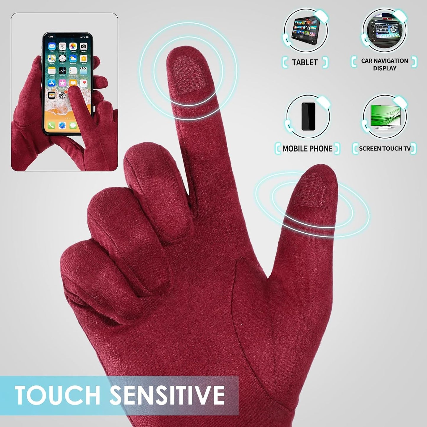 Achiou Women Winter Touchscreen Gloves Soft Comfortable Thermal Elastic Stretch Texting Glove for Traveling, Cycling, Running