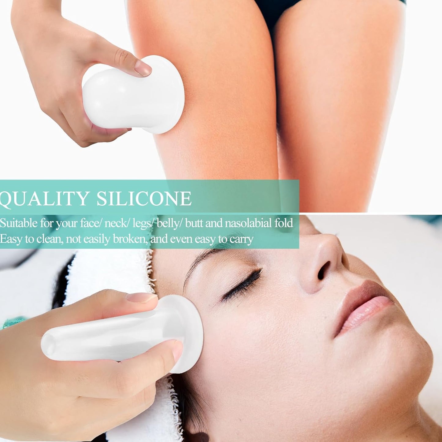 BBTO Silicone Facial Cupping Set, Vacuum Massage Cup Kit for Body, Face, Neck, Back, and Eye, 6 Cups and Exfoliating Brush (Clear)