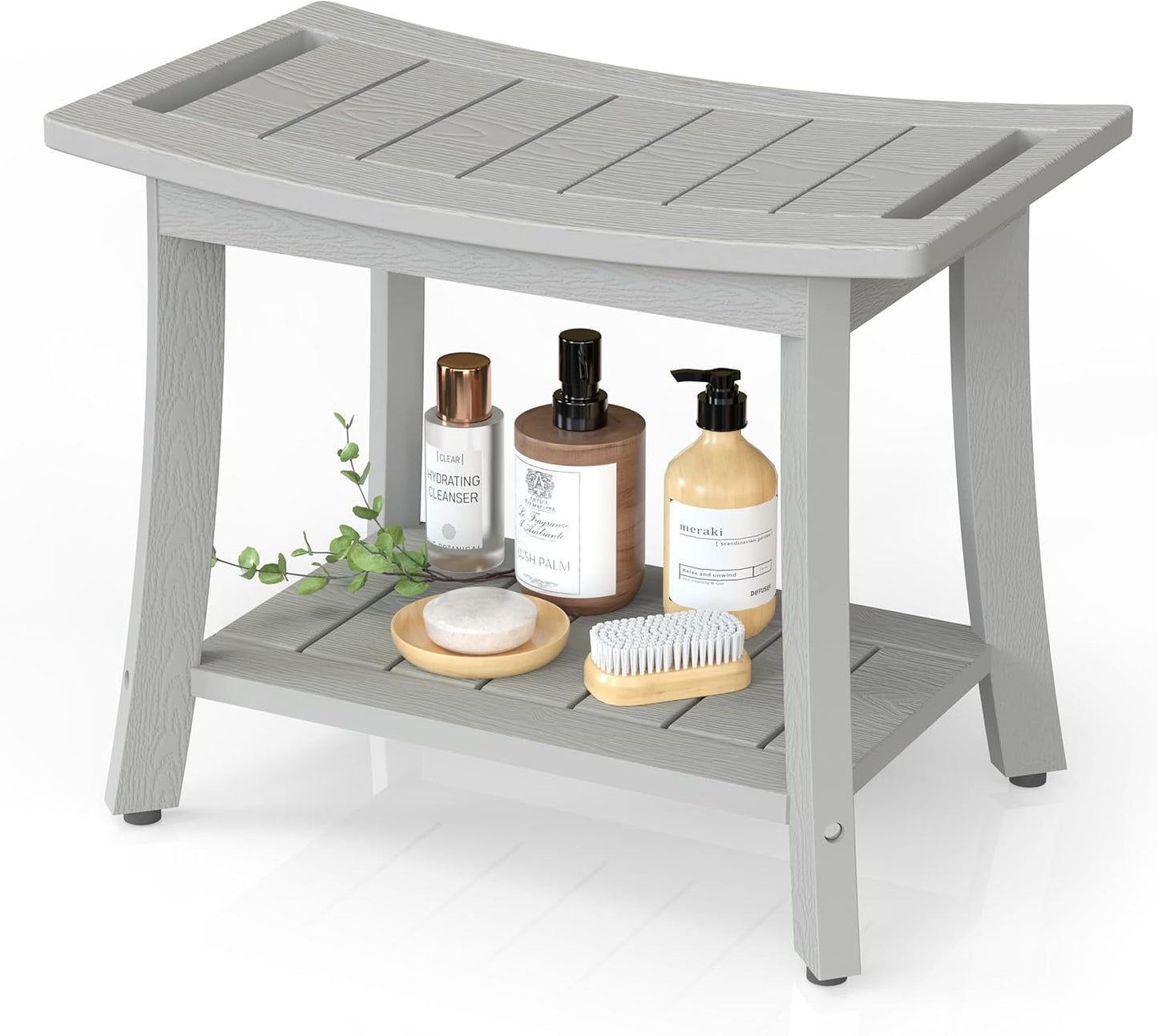 HIPS Shower Benches for Inside Shower, Waterproof Shower Stool with Storage Shelf & Adjustable Feet, SPA Bathroom Seat Chair for Shaving Legs, Indoor or Outdoor Use, Grey