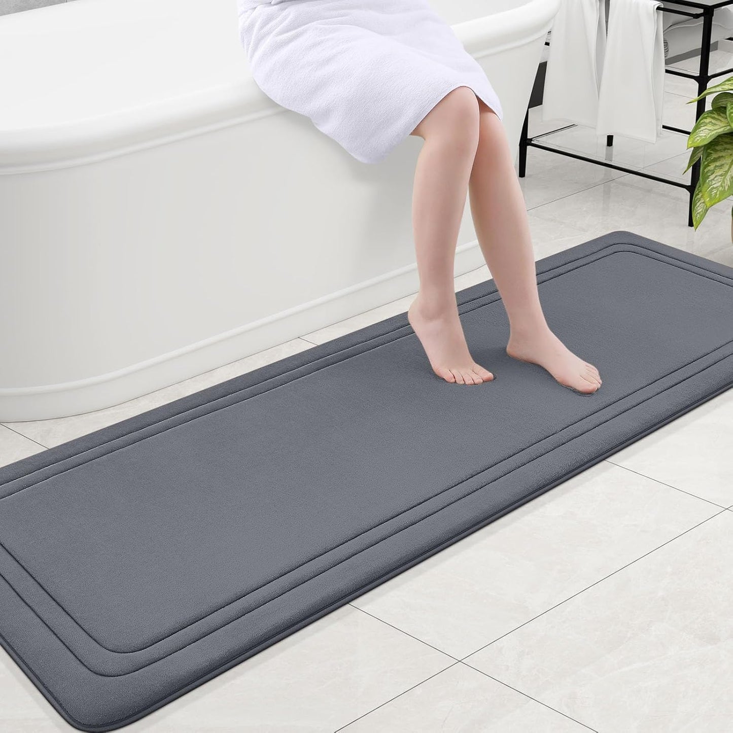 Grandaily Memory Foam Bath Mat Rug 70x24, Ultra Soft, Non-Slip and Absorbent Bathroom Rugs, Machine Wash Dry, Comfortable Bath Carpet for Bathroom Floor, Tub and Shower, Dark Grey