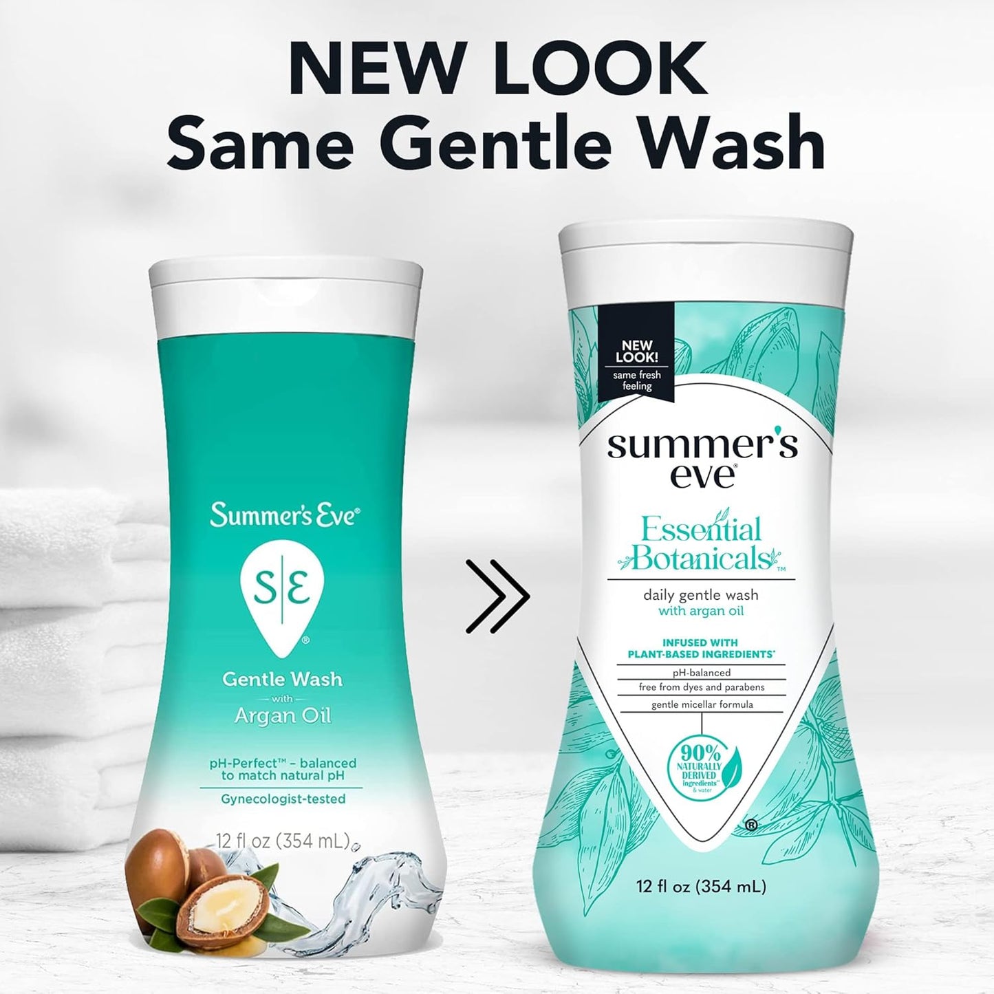 Summer's Eve Essential Botanicals Gentle Wash with Argan Oil, Removes Odor, pH balanced, 12 fl oz (Pack of 2)