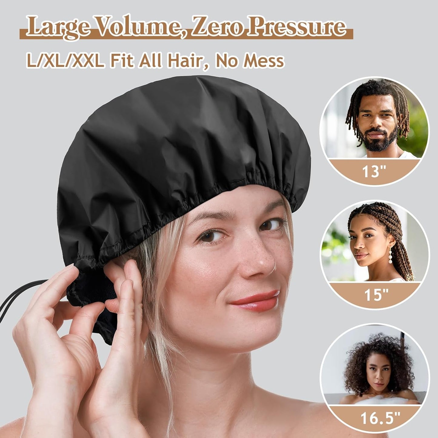2 Pcs 13.5" Dual Waterproof Adjustable Terry Lined Shower Cap for Women Men, Large Shower Caps Reusable EVA Double Layer Bath Cap for Braids, Long Hair, Dreadlocks, Locs