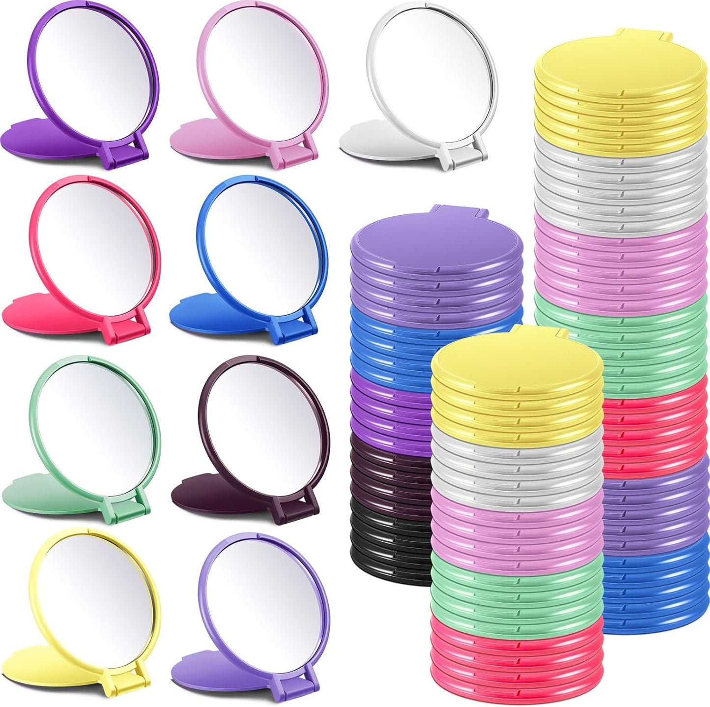 Juexica 100 Pcs Compact Mirror Bulk for Women Mini Folding Mirror Portable Pocket Makeup Round Small Vintage Travel for Cosmetic Purse Bag Gifts Mom Daily Use (Classic Colors)
