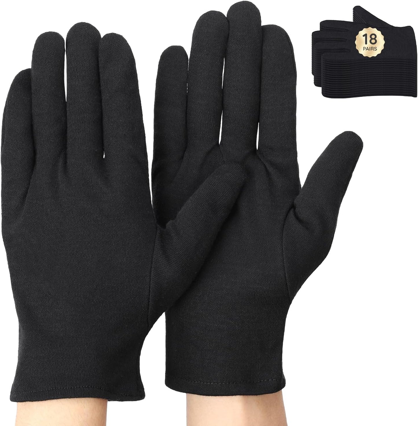 Segbeauty 36 Counts Black Cotton Gloves Work, 18 Pairs Lotion Moisturizing Cotton Gloves for Dry Hands Overnight for Driving Typing Handling Art, Sleep Glove Soft Reusable Gel Glove Bulk Extra Large