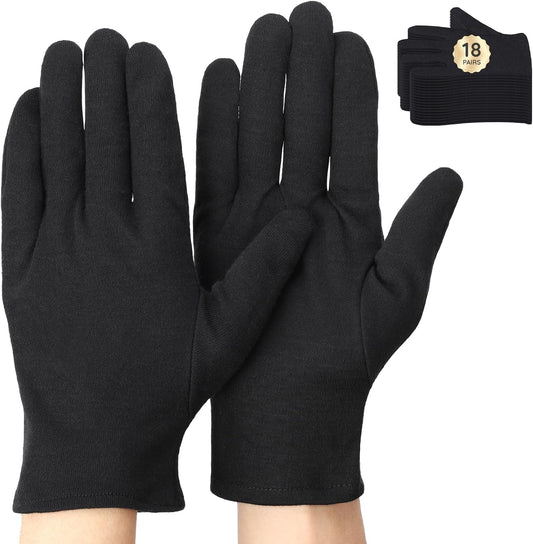 Segbeauty 36 Counts Black Cotton Gloves Work, 18 Pairs Lotion Moisturizing Cotton Gloves for Dry Hands Overnight for Driving Typing Handling Art, Sleep Glove Soft Reusable Gel Glove Bulk Extra Large