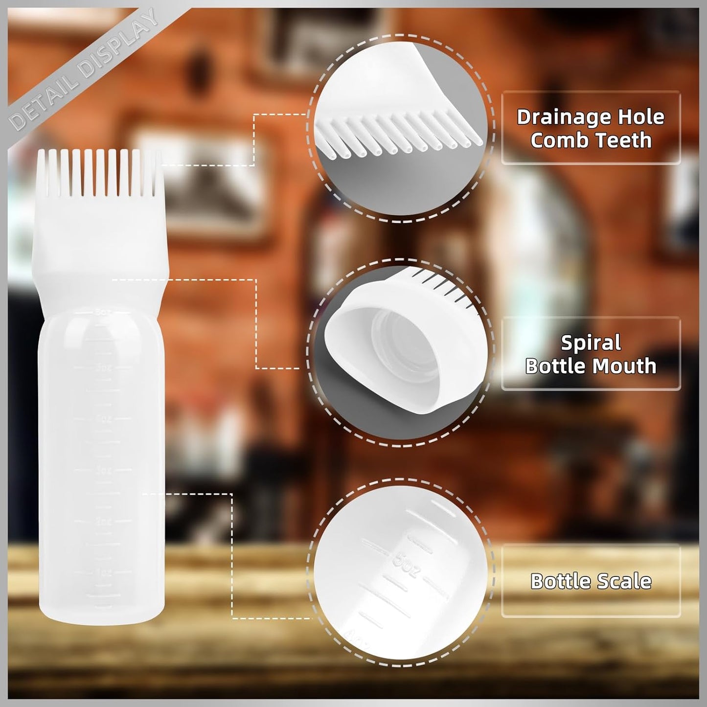 Root Comb Applicator Bottle 6 Ounce, 2 Pack Hair Oil Applicator Hair Dye Bottle Tools with Dispenser Root Comb Brush for Scalp Oil Hair Oiling Applicator - white