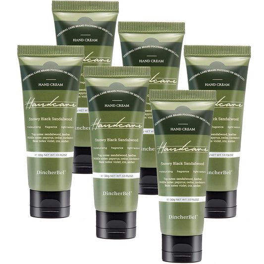6 Pack Travel Size Hand Cream Set - 1 oz Moisturizing Lotion for Dry Cracked Hands, Snowy Black Sandalwood Scented Hand Lotion Gift for Women, Nurses, Teachers, Bridesmaids Gifts