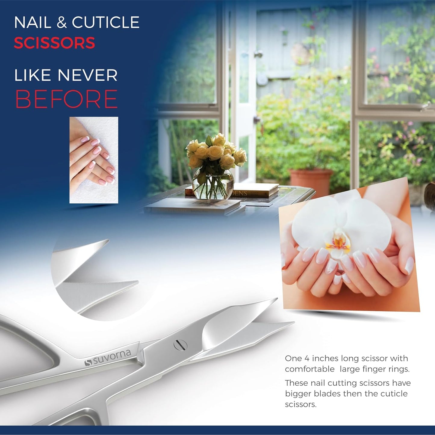 Suvorna Manicure Kit for Women with Nail Clippers, Nail Scissors, Cuticle Pusher, Nail File & Tweezer - Made with Stainless Steel - Professional Nail kit for Adults, Seniors, Women, and Men. (5 Pcs)