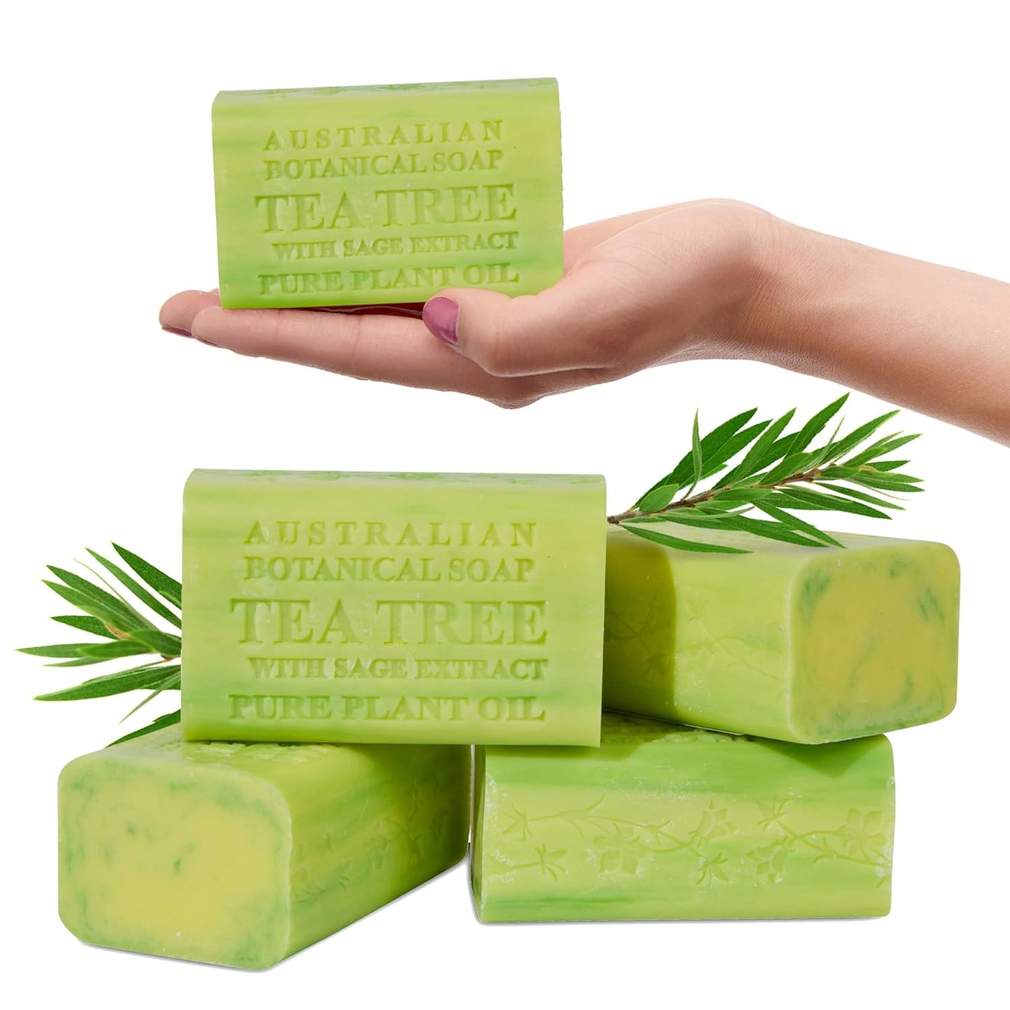 Australian Botanical Soap Tea Tree with Sage Extract 6.6 oz Luxury Soap Bars Enriched with Shea Butter, Suitable for Men, Women and All Skin Types, Pack of 4