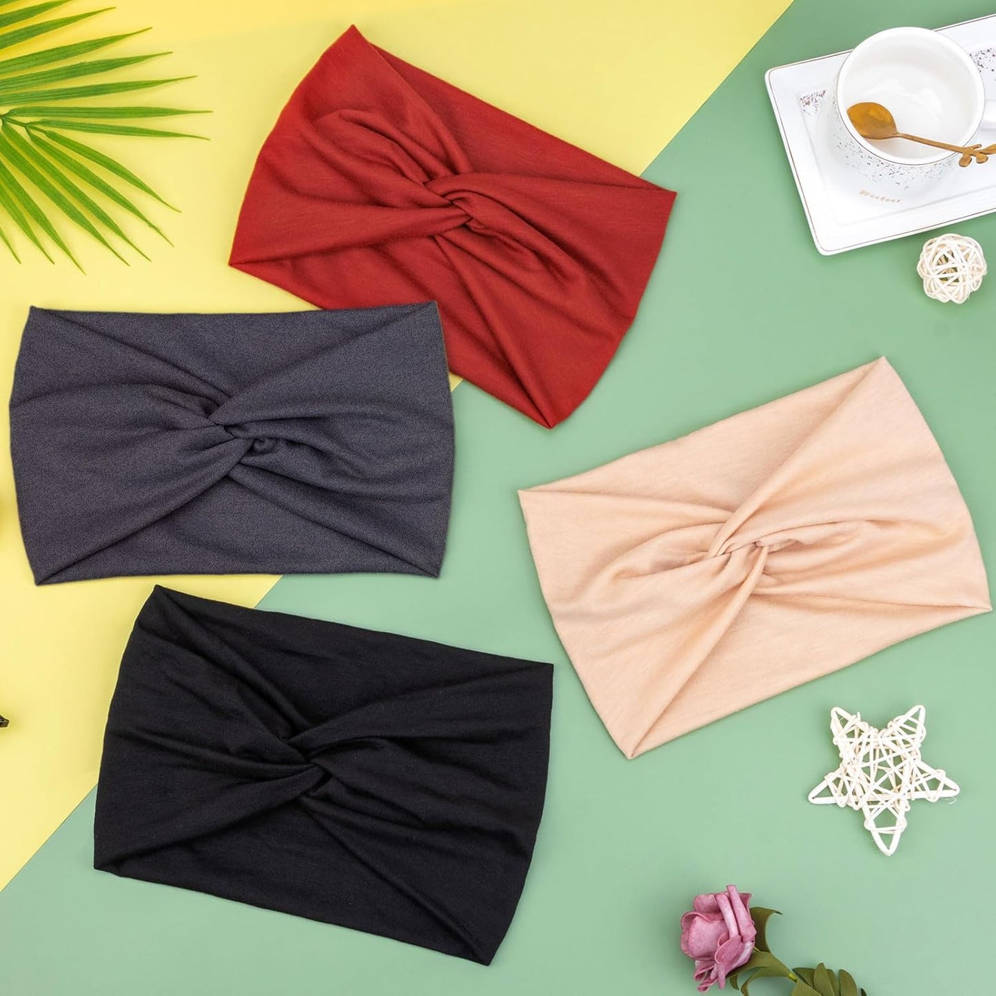 DRESHOW 4 Pack Turban Headbands for Women Wide Vintage Head Wraps Knotted Cute Hair Band Accessories