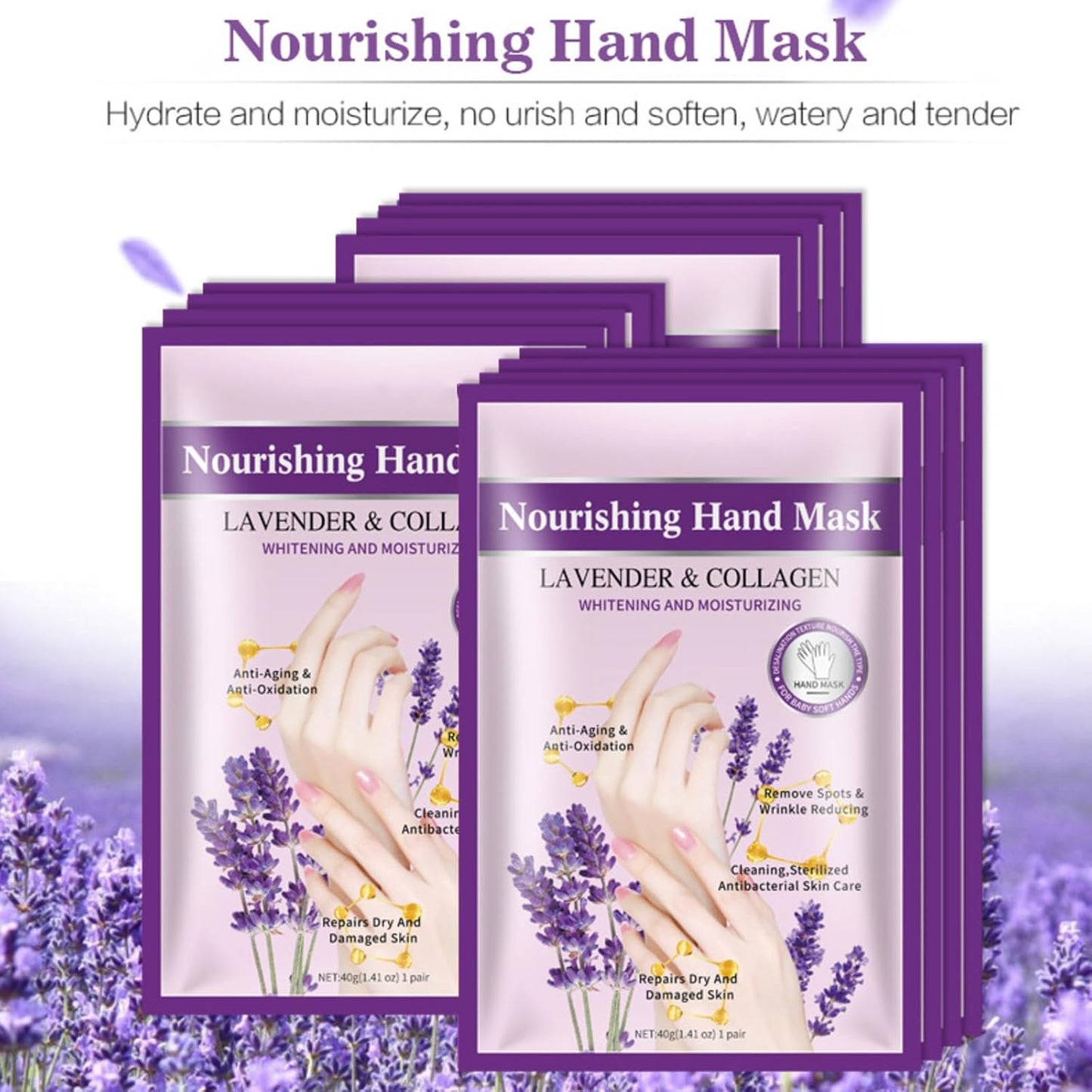 VolksRose Moisturizing Hand Mask Gloves for Dry Cracked Hands, Overnight Repair Treatment - Intensive Hydration Hand Masks with Lavender, 5 Pairs - Spa Care for Extremely Dry, Rough Skin