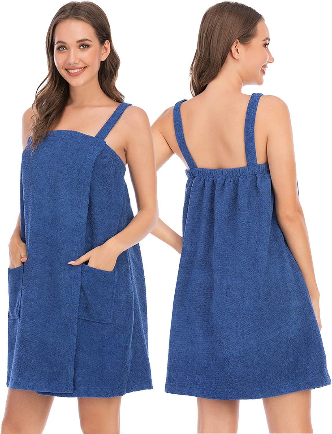 Veseacky Women Bath Wrap Towel for Womens Shower with Pocket Adjustable Spa Robe & Facial Headband