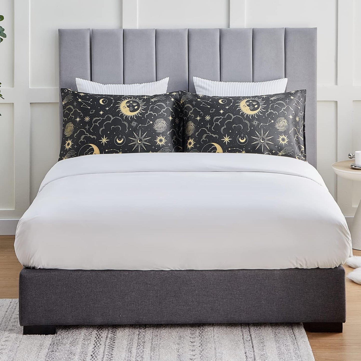 EXQ Home Satin Pillowcase for Hair and Skin King - Black Printed Silk Pillowcase 2 Pack 20x40 inches - Satin Pillow Cases Set of 2 with Envelope Closure, Gifts for Women Men