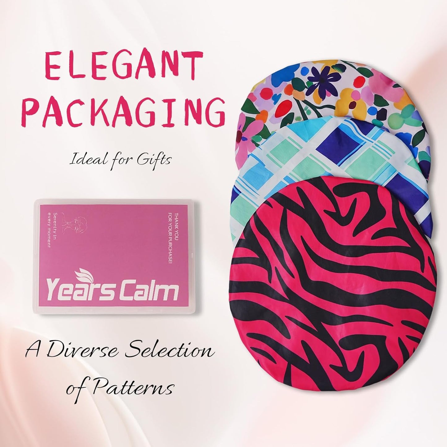 Years Calm Shower Caps for Women Reusable Waterproof, Double-Layer Extra Large Elastic Hair Cap for Shower for Long Hair & Braids, Travel & Home (Pink)