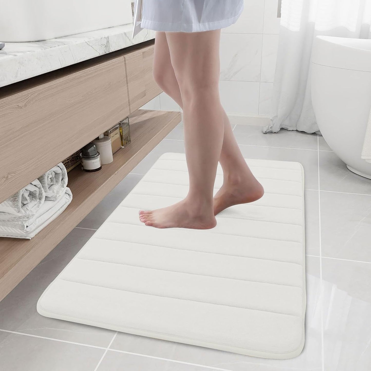 Buganda Memory Foam Bath Mat, 40" x 24", Ultra Soft and Non-Slip Bathroom Rugs, Water Absorbent and Machine Washable Bath Rug Runner for Bathroom, Shower, and Tub, Ivory