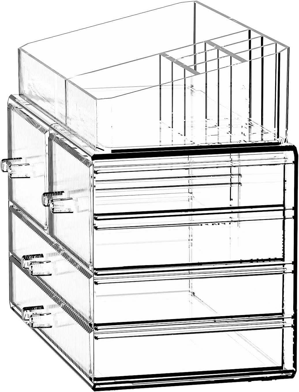 ZHIAI Stackable Storage Drawers, Acrylic Bathroom Counter Organizer Clear Makeup Organizers for Vanity, Kitchen Cabinets, Bathroom, Undersink, Home Organization and Storage (1 Top 4 Drawers D)