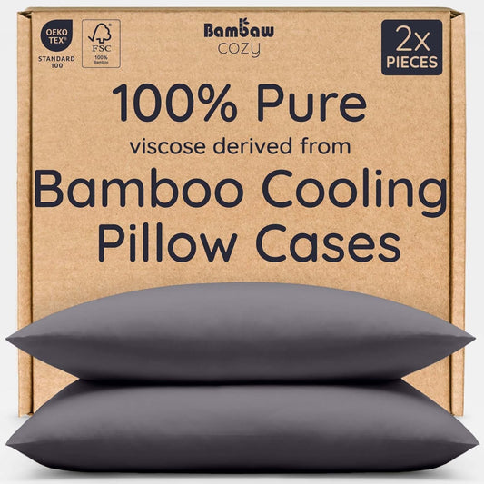 Bambaw 100% Viscose Derived from Bamboo Pillowcases King Size – Set of 2 King Size Cooling Pillow Cases for Hot Sleepers with Envelope Closure, Breathable & Super Soft Pillow Cases (Charcoal)