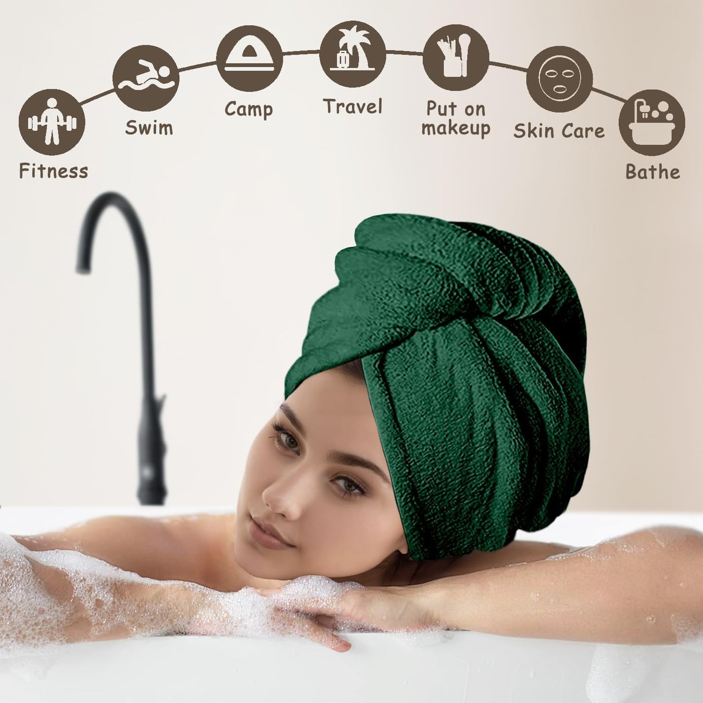 Hair Drying Towel 3 Pack - Ultra Soft Microfiber Turban Twist Hair Wrap for Women - Super Absorbent, Quick Dry Hair Towel Cap for Wet Hair (3 Colors, Yellow Green & Purple)