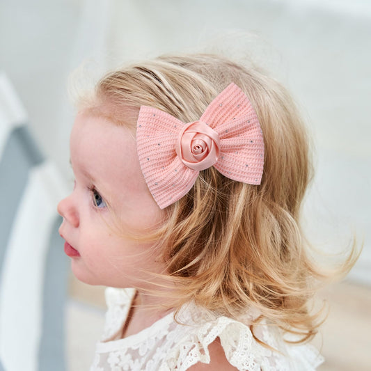 Elegant Hair Bow Set Sweet Styles with Crystal and Pearl Accents Fashion Hair Clips for Girls (Pink/Champagne/Orange)