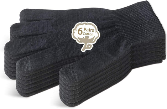 Evridwear Men Moisturizing Cotton Gloves with Touchscreen Fingertips for Eczema Beauty Cosmetic Dry Hands Sensitive Irritated Skin Therapy Overnight Bedtime, 6 Pairs, Lightweight-Black, XS
