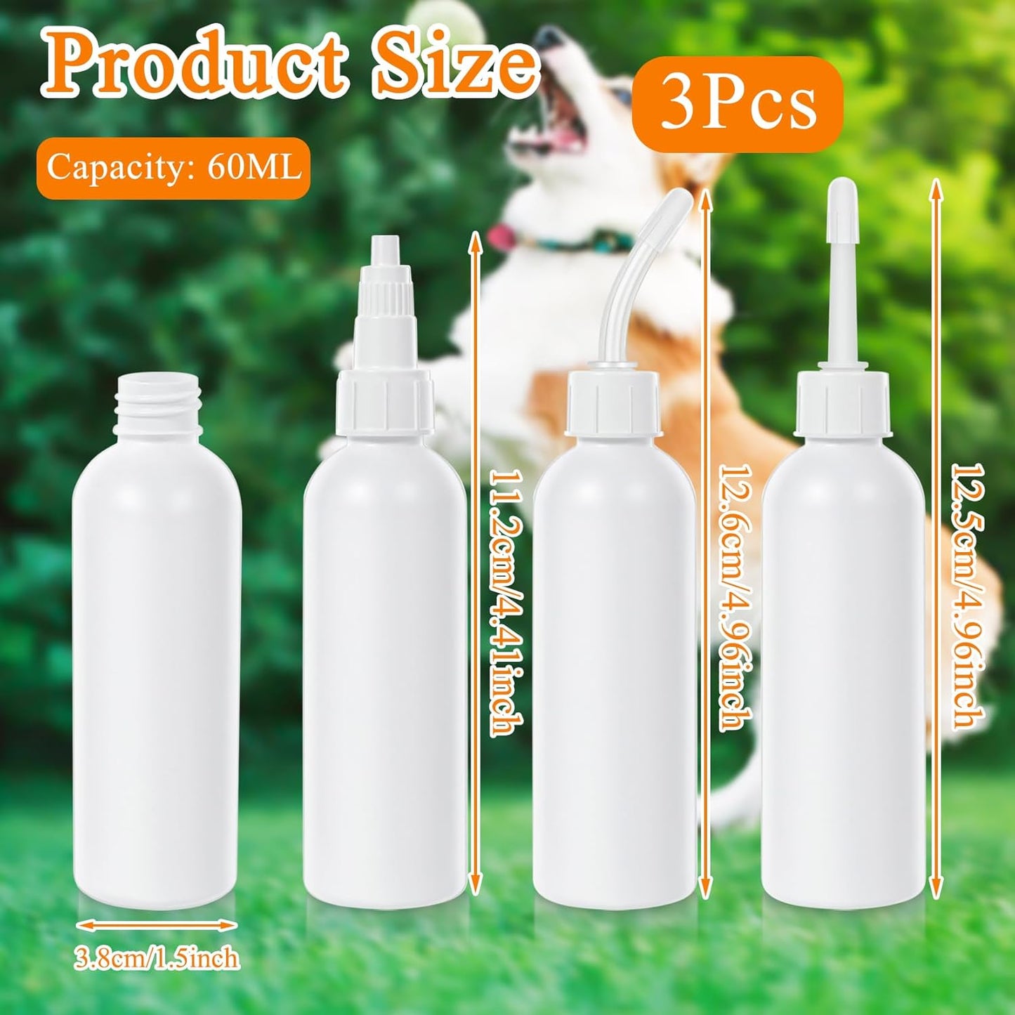 3PCS Empty Plastic Squeeze Bottles for Liquids, 60ML Empty Dropper Bottle for Medicated Ear Drops for Dogs