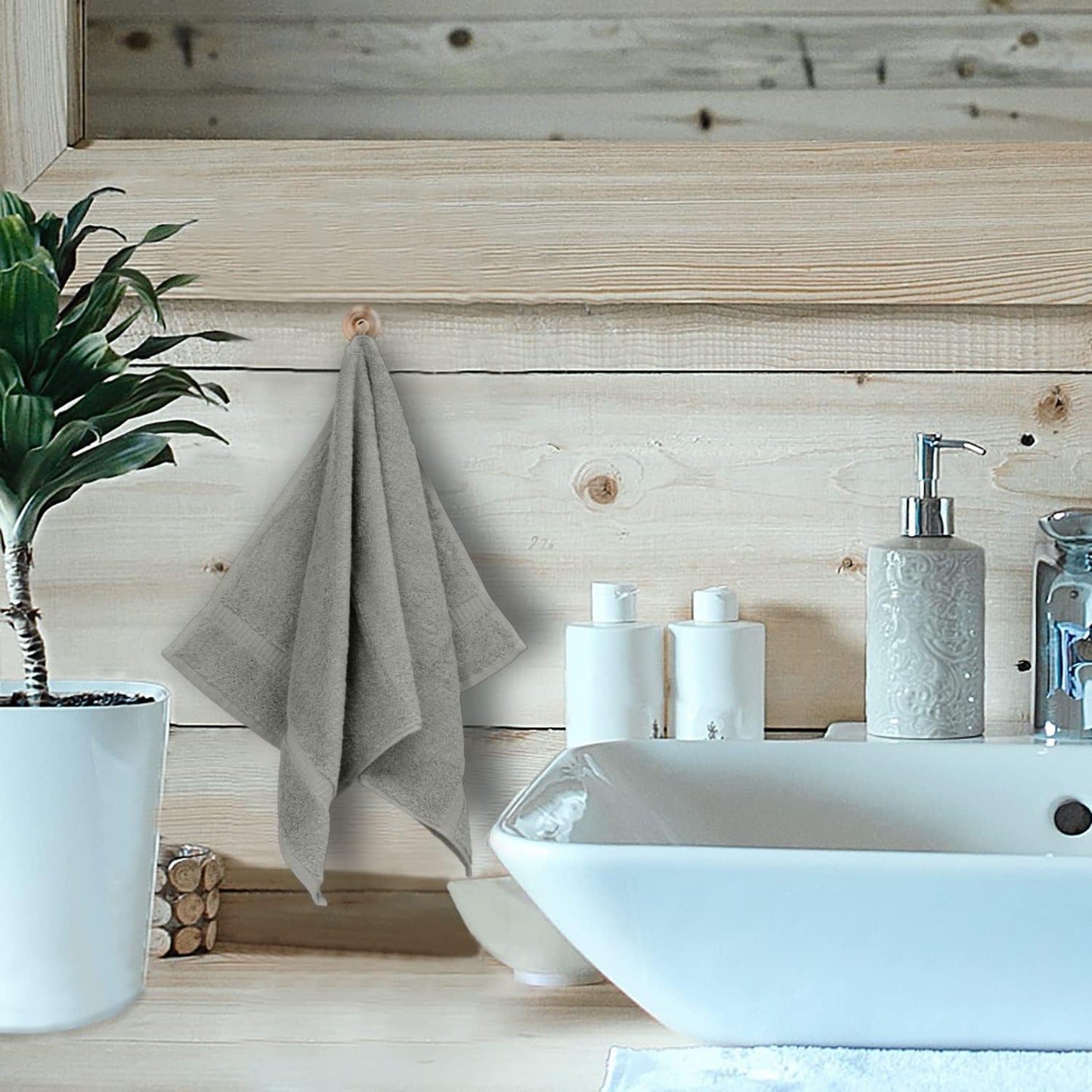 Monogrammed Hand Towel, Personalized Initial Gift, Extra Absorbent 100% Turkish Cotton - Soft Terry Finish - Set of 2 - Silver Block Initial S - Embroidered on Grey Towels