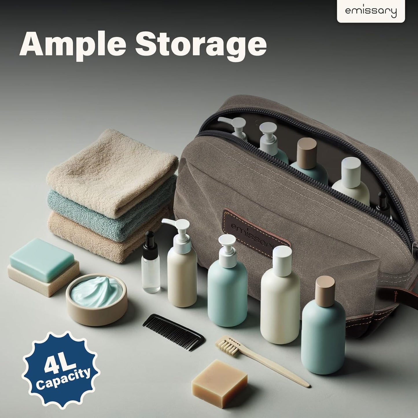 emissary Mens Travel Toiletry Bag, Dopp Kit for Men, Travel Bathroom Shaving Kit Bag for Men,Kit Small Bag for Travel (Light Gray)