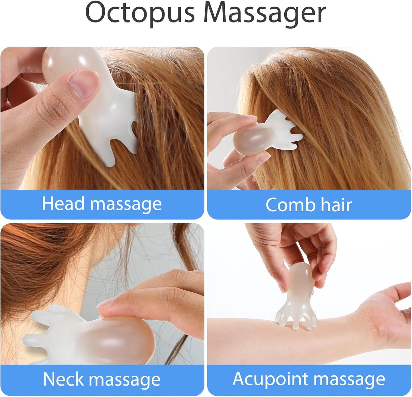Octopus Head Massager Comb 2pcs Point Massage Comb Octopus Scalp Massager Handheld Palms Full Body 8-Legged Acupressure Manual Deep Massage Tools for Head Body Relaxing, Hair Growth