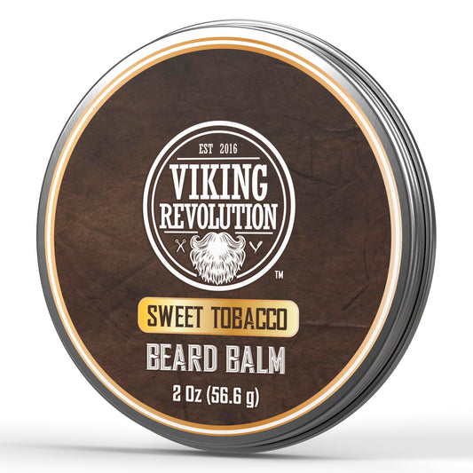 Viking Revolution Sweet Tobacco Beard Balm - Tobacco Scented Beard Butter with Argan Oil & Jojoba Oil - Softens and Moisturizes Beards for Men (2oz, 1 Pack)