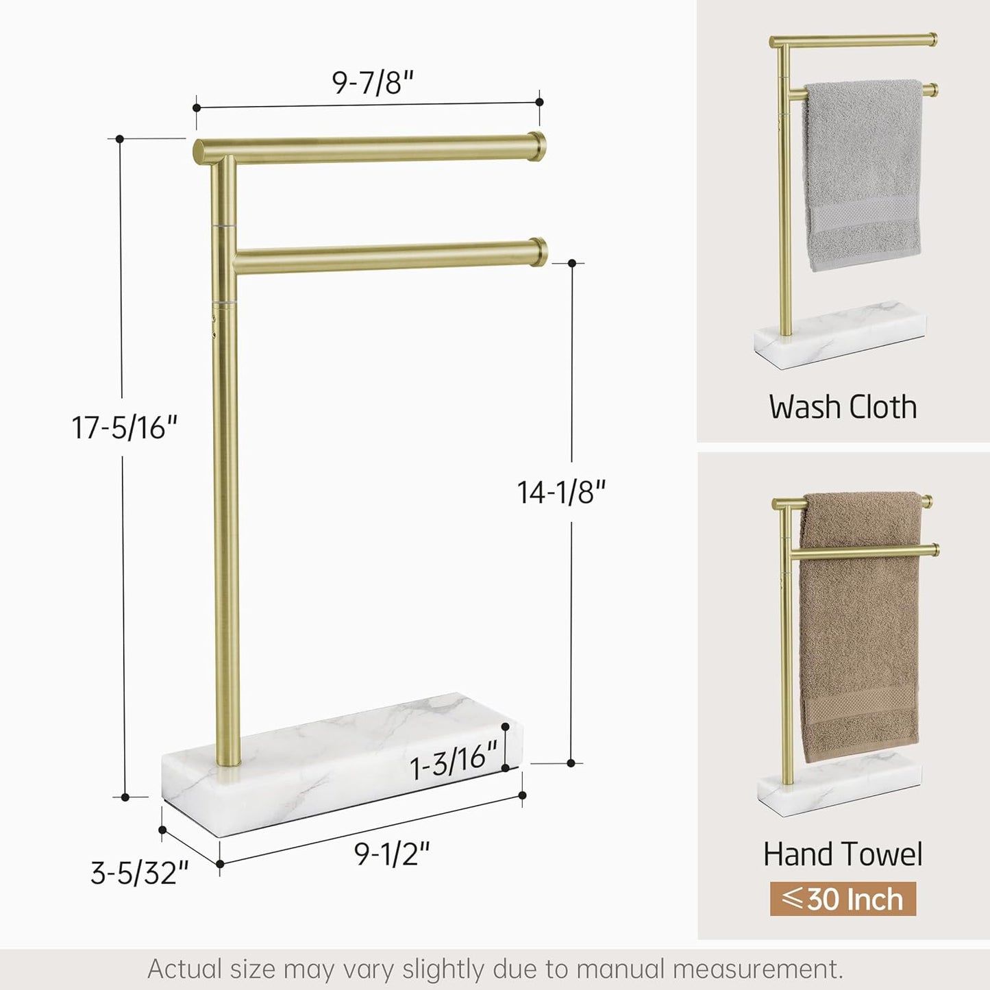 KES Gold Hand Towel Holder Stand for Bathroom, Countertop Towel Stand with Weighted Marble Base, 17.3" Standing Swivel Towel Rack Adjustable 2 Arms, 18/8 Stainless Steel, Brushed Gold, BTH233A-BZ