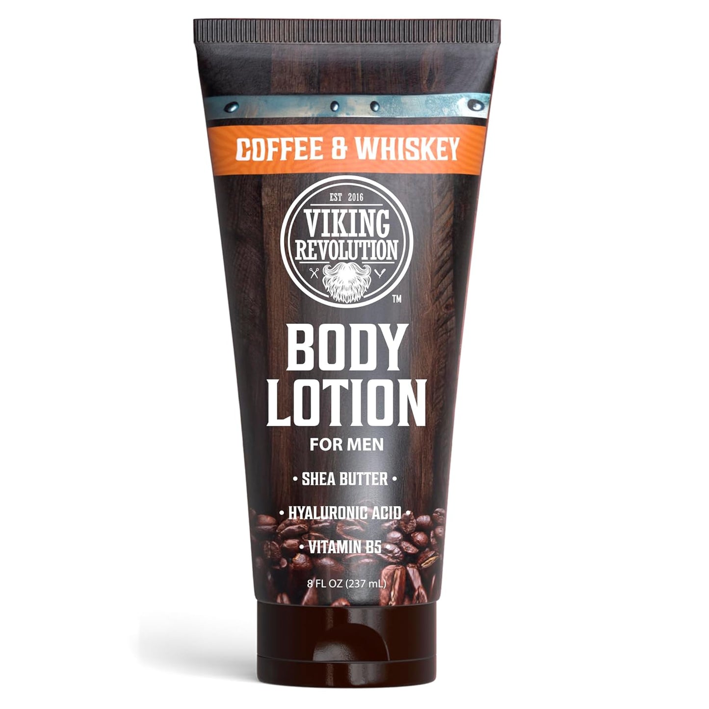 Viking Revolution Coffee Whiskey Body Lotion for Men –Mens Lotion for Dry Skin with Shea Butter, Hyaluronic Acid and Vitamin B5 – Nourishing Mens Body Lotion for Hydrated and Smooth Skin (8oz, 1 Pack)