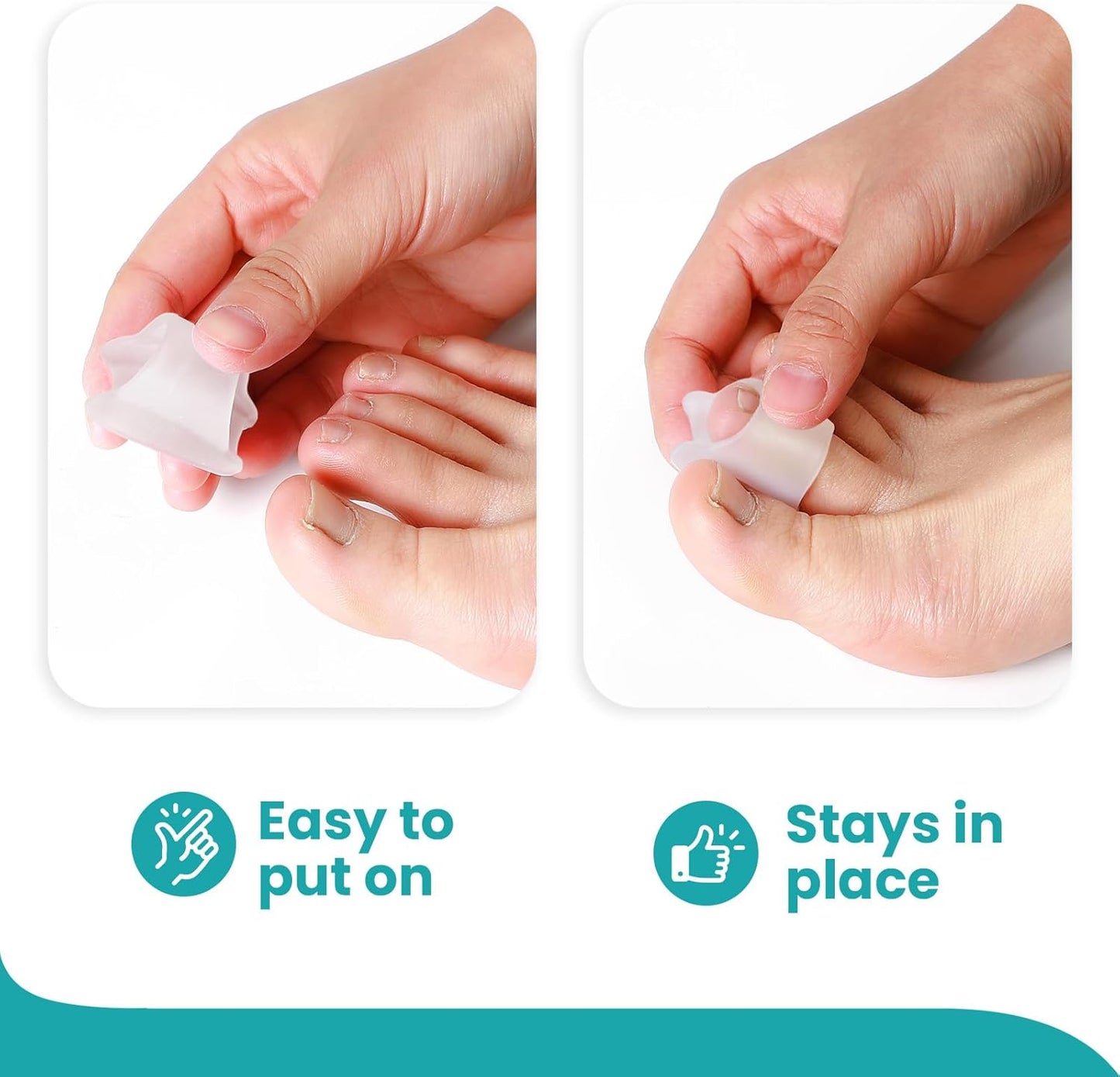 Hammertoe Corrector for Women - Soft Gel Toe Straighteners - Realign Bent, Curled, Crooked, Claw, Bunion, Hammer Toes - Toe Corrector for Men（8 Count, Large, Clear）