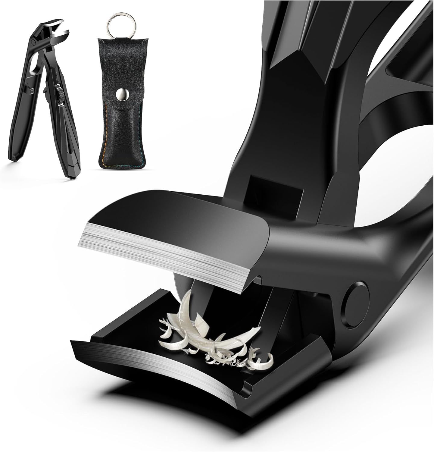 FERYES Curved Head Toe Nail Clippers for Thick Nails for Seniors - Ergonomic Senior-Friendly Finger Nail Clippers with Catcher, Sharp Toenail Clipper for Thick Toenails with Safety Locker (Black)