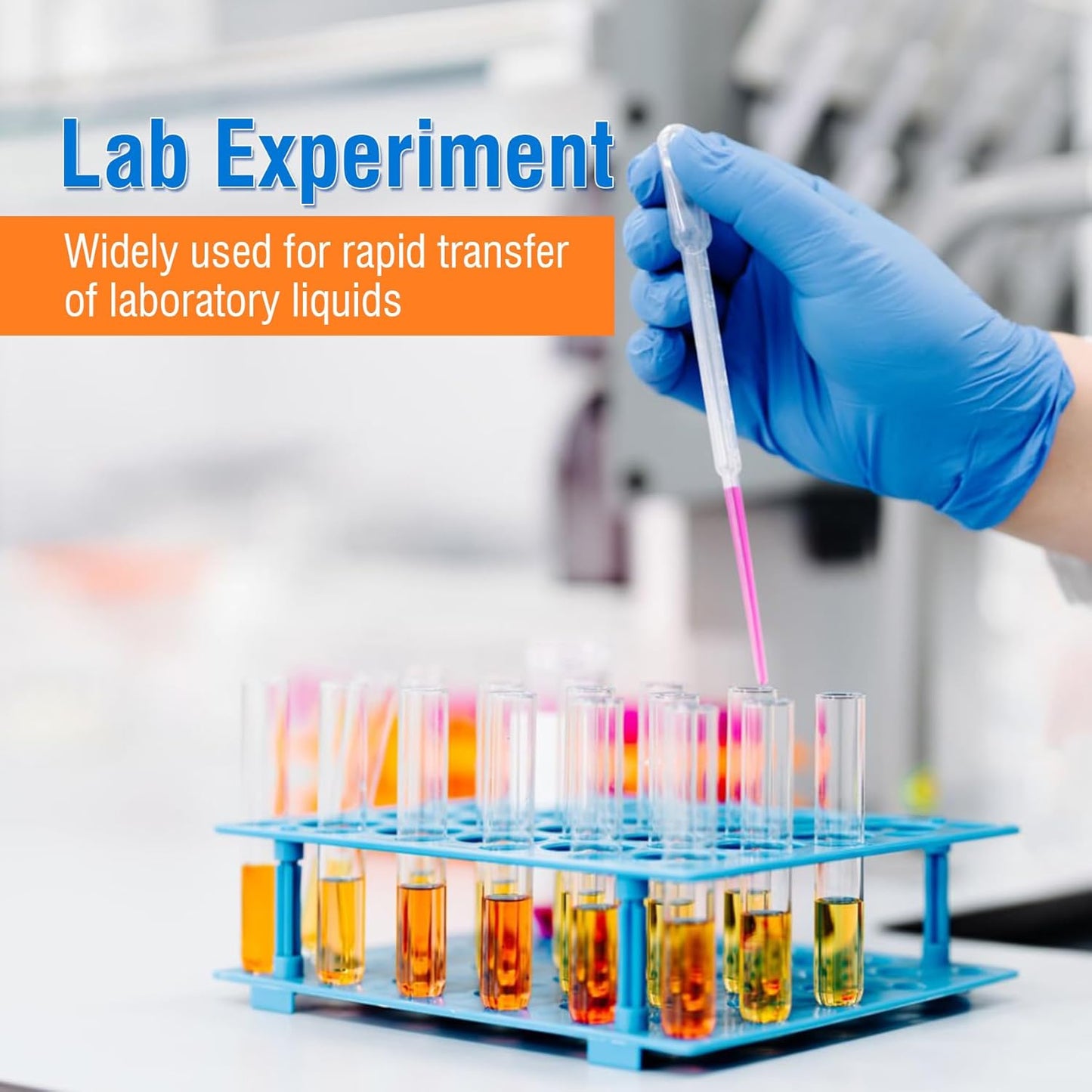 PEKYBIO Sterile Pasteur Pipettes 3ml Disposable Plastic Transfer Pipette Dropper 100Pcs Graduated Calibrated Lab Pipettes, Low Density Polyethylene (LDPE), Individual Peel-Pack, Vol. 7ml, 155mm Long