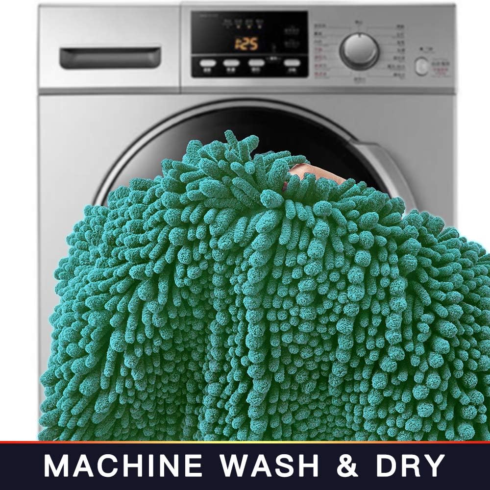 Walensee Bathroom Rug Non Slip Bath Mat (32x20 Inch Turquoise) Water Absorbent Super Soft Shaggy Chenille Machine Washable Dry Extra Thick Perfect Absorbant Best Large Plush Carpet for Shower Floor