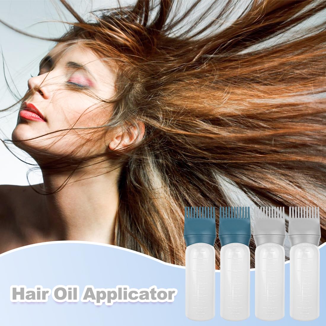 ELANE 4 Pcs Root Comb Applicator Bottle, 6oz, Grey+Green, Perfect for Home, Salon, Travel, Camping