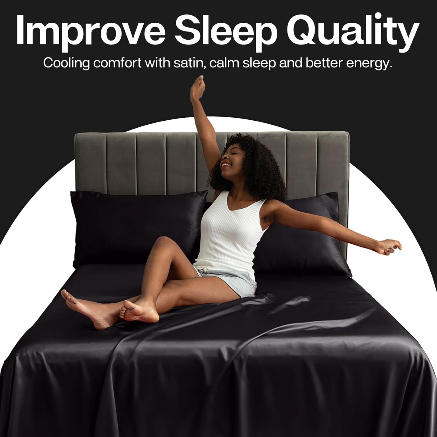 MR&HM Satin Pillowcase for Hair and Skin, Silk Satin Pillowcase 2 Pack, Queen Size Pillow Cases Set of 2, Silky Pillow Cover with Envelope Closure (20x30, Black)