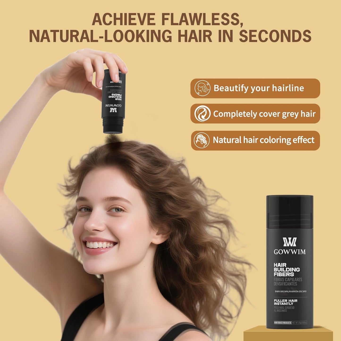 gowwim Hair Fibers for Thinning Hair 25g Hair Building Fibers 100% Undetectable,Instantly Cover Sparse Hair Areas-Bald Spots Cover Up. (Light Brown)