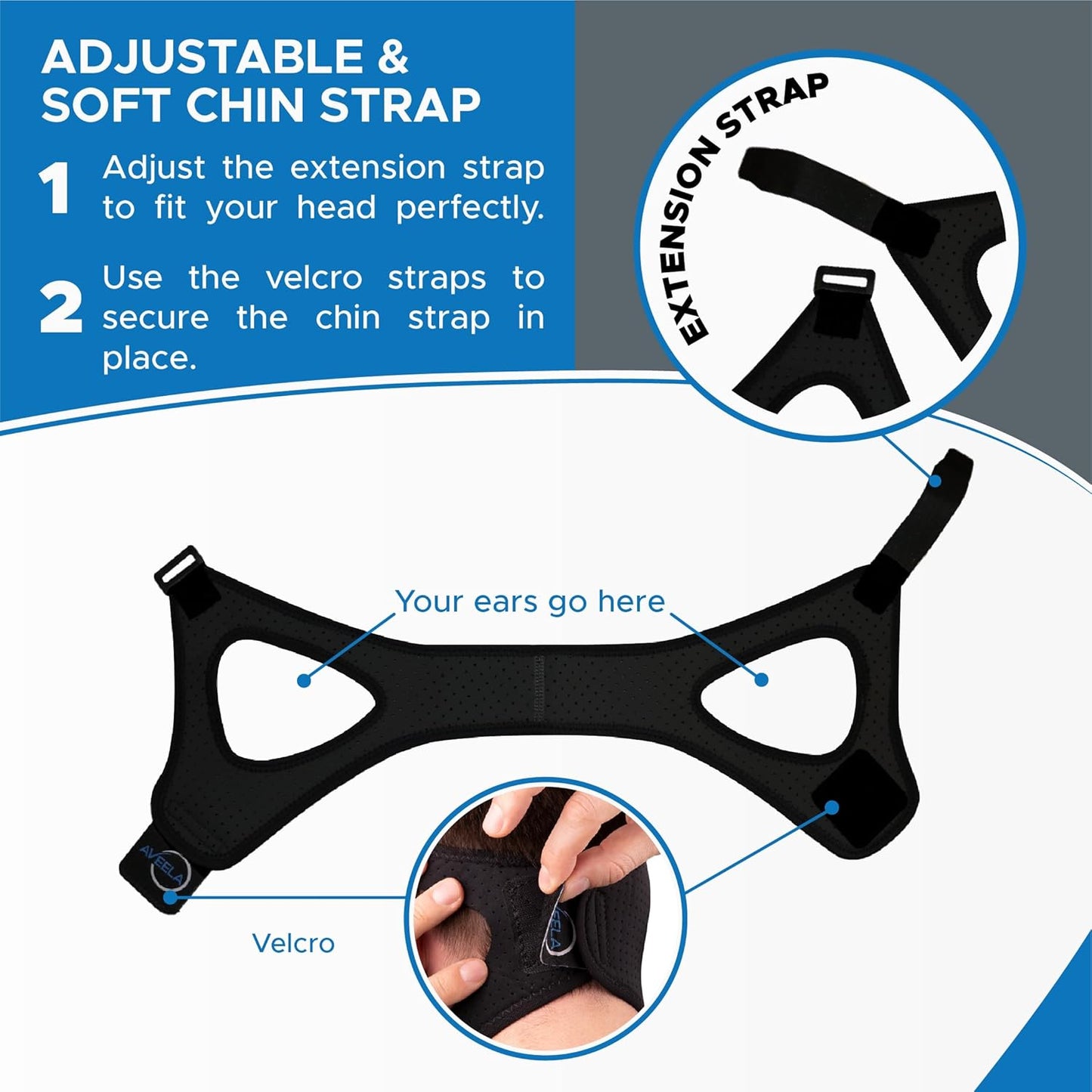 Chin Strap for Sleeping by AVEELA | CPAP Chin Strap in 3 Sizes, Anti Snoring Devices for Men and Women | Double Airflow Jaw Strap, Stop Snoring Solution Chin Strap - Small Chin Strap for CPAP Users