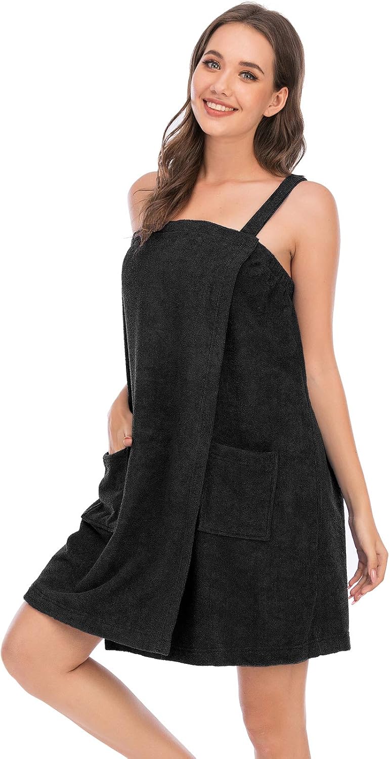 Veseacky Women Bath Wrap Towel for Womens Shower with Pocket Adjustable Spa Robe & Facial Headband